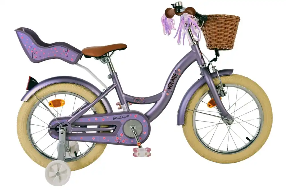 Korting Volare Blossom 16 inch Kinderfiets – Meisjes – Paars – Terugtraprem + Handrem Veilig & Comfortabel