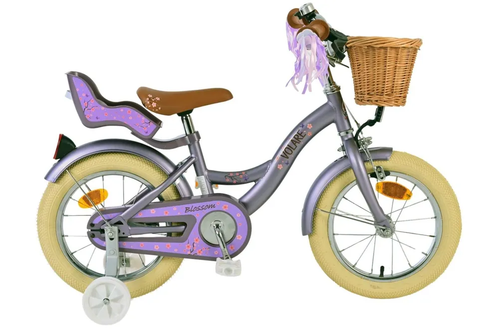 Volare Blossom 14 inch Kinderfiets - Meisjes - Paars Handrem & Terugtraprem Kledingmaat 98-110 Koop Vandaag