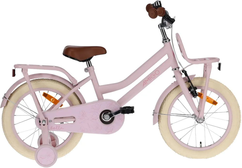 AMIGO Bella 16 inch meisjesfiets – Roze Transportfiets met voordrager Rechtstreeks Van De Fabrikant