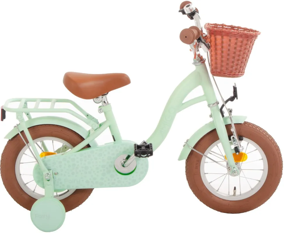 Seizoensaanbieding AMIGO Fairy 12 inch meisjesfiets – Mintgroen Met mandje, terugtraprem & zijwielen