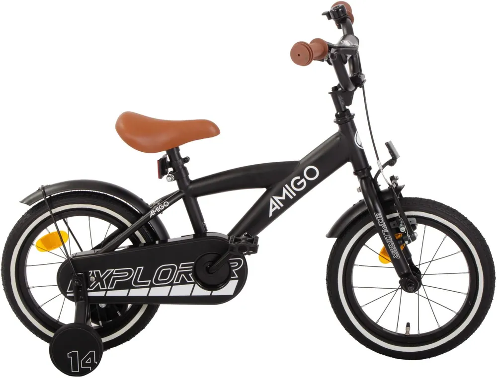 AMIGO Explorer 14 Inch Jongensfiets Zwart/Wit – Terugtraprem & V-Brake Nieuw