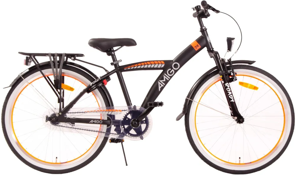 AMIGO Roady 24 Inch Jongensfiets – Zwart/Oranje Verende Voorvork & Ringslot Rechtstreeks Van De Fabrikant