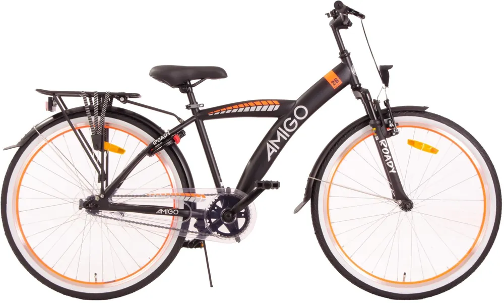 AMIGO Roady 26 Inch Jongensfiets – Zwart/Oranje Verende Voorvork & Ringslot Gratis Retour